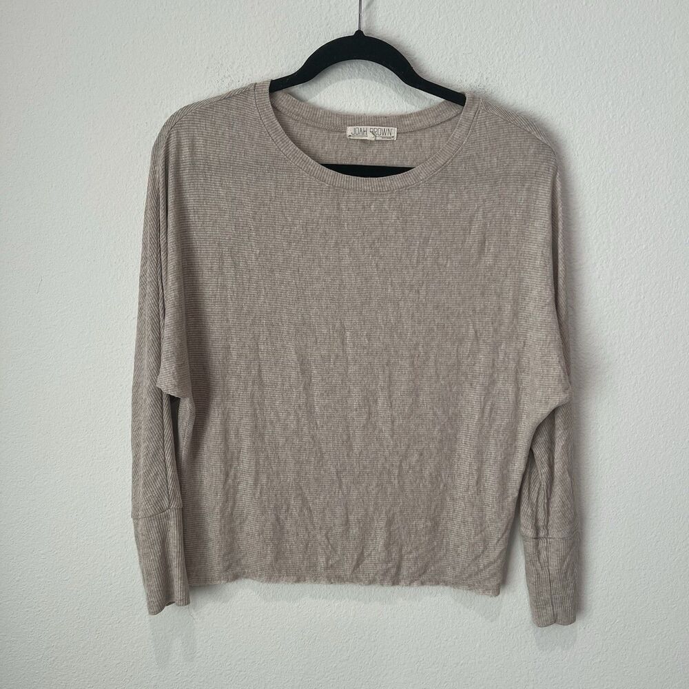 Joah Brown long sleeve knit stripe tee One Size relaxed Tan USA shirt Neutral